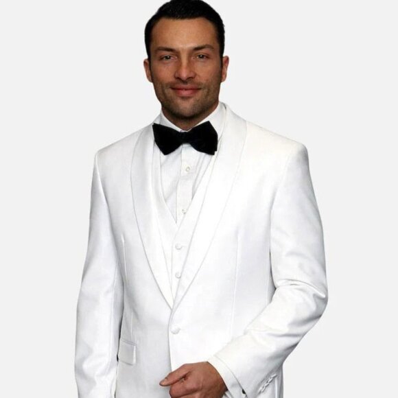 Statement Men's White with White Lapel Vested 100% Wool Tuxedo - Picture 1 of 2